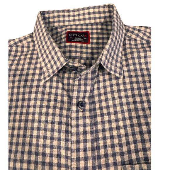 Untuckit Men’s 100%‎ Cotton Checked Button Down Shirt, Blue Size L - Picture 1 of 3